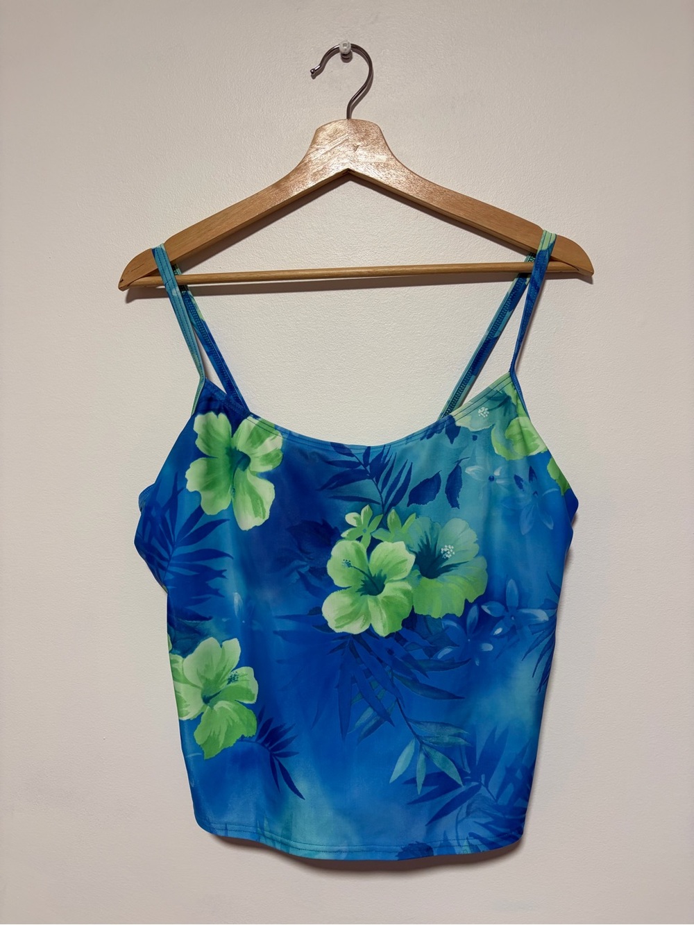 Vintage 90s Y2K Blue Green Hibiscus Tankini Swim Top - NWT Women’s Size XL